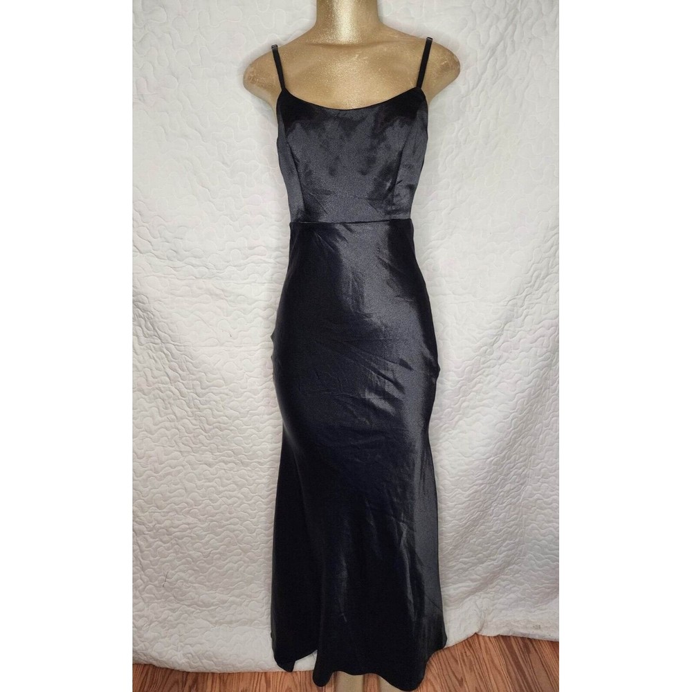 Lulus Black Satin Maxi Dress. Size XS
